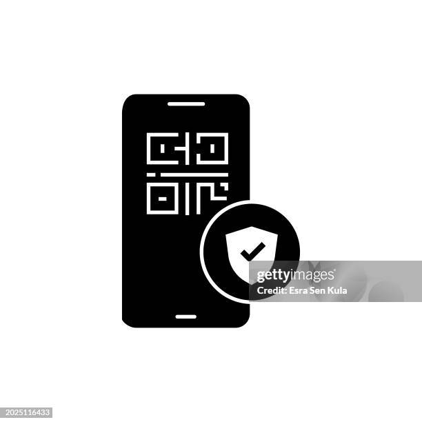 qr code access solid icon design on a white background. this black flat icon suits infographics, web pages, mobile apps, ui, ux, and gui designs. - cyber-security-white-background stock illustrations