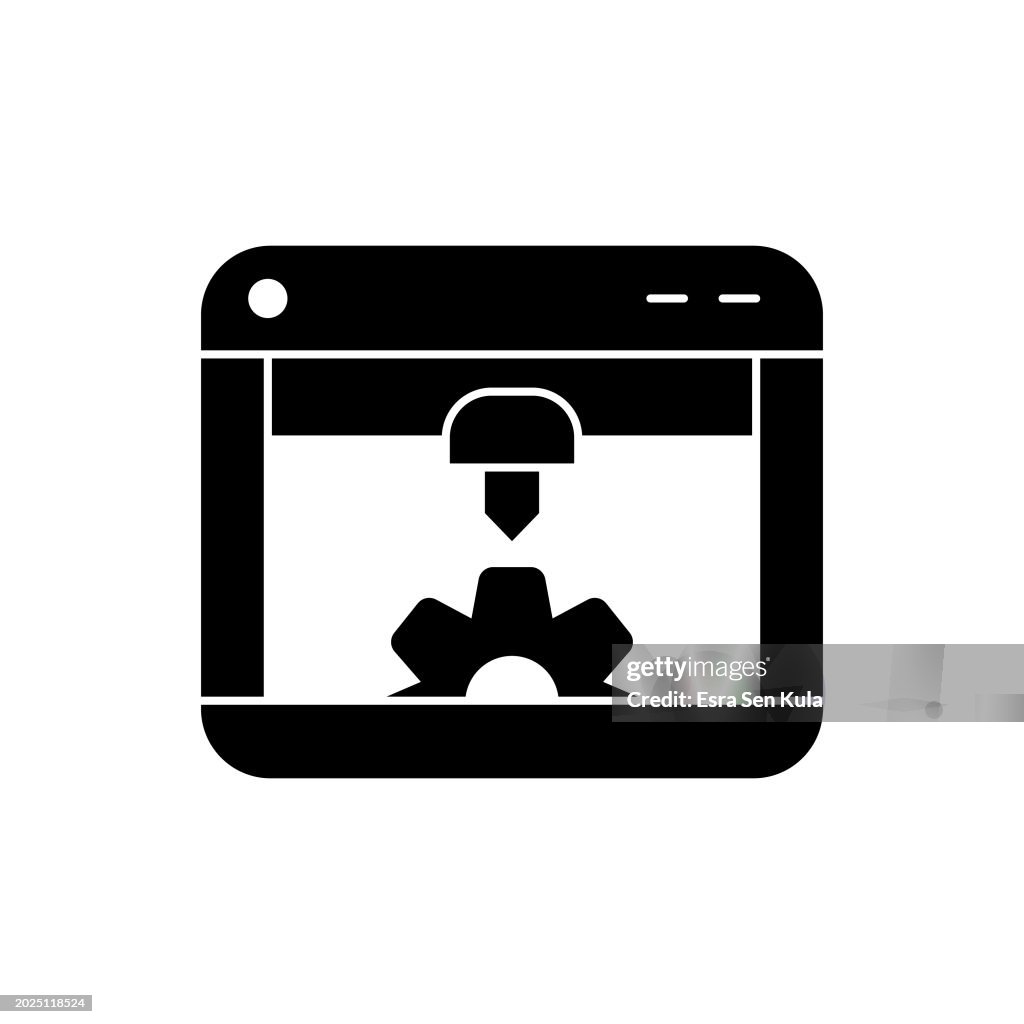 3D Print solid icon design on a white background. This black flat icon suits infographics, web pages, mobile apps, UI, UX, and GUI designs.