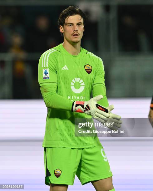 Mile Svilar of AS Roma looks on during the Serie A TIM match between Frosinone Calcio and AS Roma - Serie A TIM at Stadio Benito Stirpe on February...