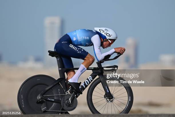 George Bennett of New Zealand and Team Israel-Premier Tech sprints during the 6th UAE Tour 2024, Stage 2 a 12.1km individual time trial in Al...