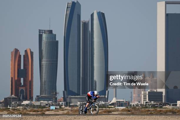 Remi Cavagna of France and Team Movistar sprints during the 6th UAE Tour 2024, Stage 2 a 12.1km individual time trial in Al Hudayriyat Island on...