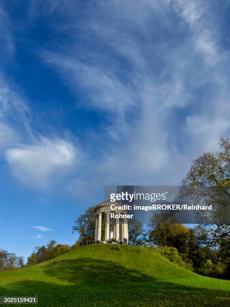 english garden with monopteros in autumn, dynamic cloud structure, munich, bavaria, germany, europe - englischer garten stock pictures, royalty-free photos & images