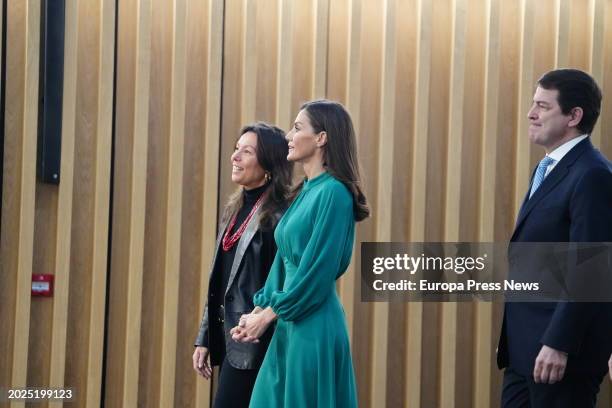 Queen Letizia and the president of the Junta de Castilla y Leon, Alfonso Fernandez Mañueco , visit the exhibition of Carmen Martin Gaite, at the...