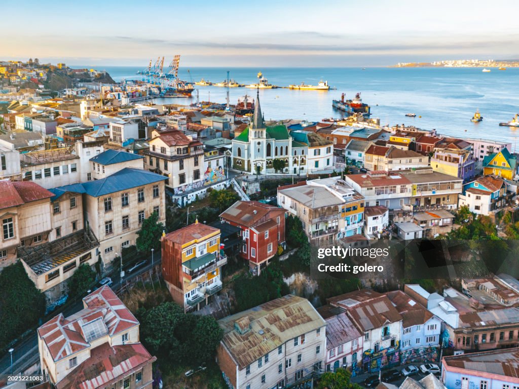 Aerial view on old town of Valparaiso, Chile