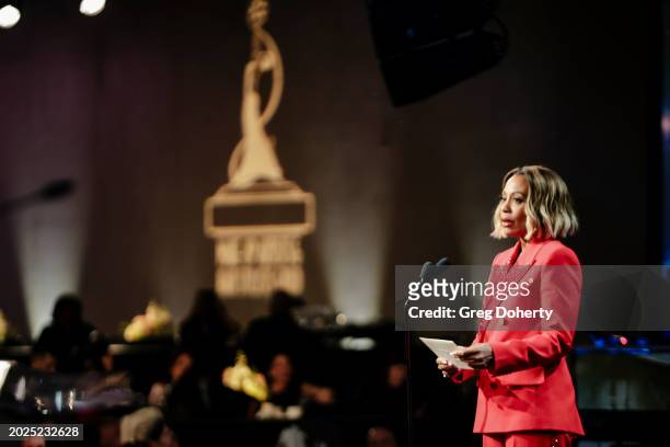 Karen Pittman presents an award at the 11th Annual MUAHS Awards at The Beverly Hilton on February 18, 2024 in Beverly Hills, California.