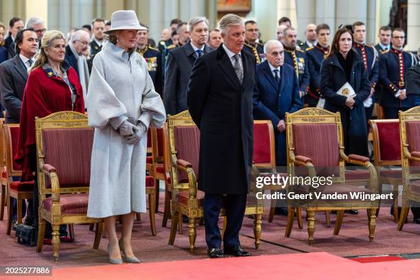 Queen Mathilde and King Philippe of Belgium attend the annual mass in memory of deceased members of the Belgian Royal Family at Eglise Notre-Dame de...