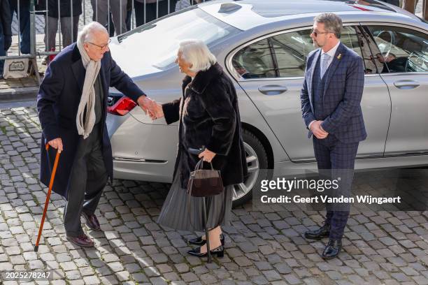 King Albert II and Queen Paola of Belgium arrive for the annual mass in memory of deceased members of the Belgian Royal Family at Eglise Notre-Dame...