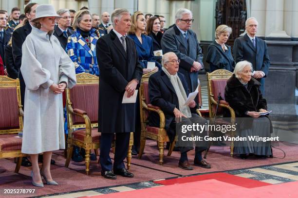 Queen Mathilde, Princess Delphine, King Philippe, Princess Claire, King Albert II, Prince Laurent and Queen Paola of Belgium attend the annual mass...