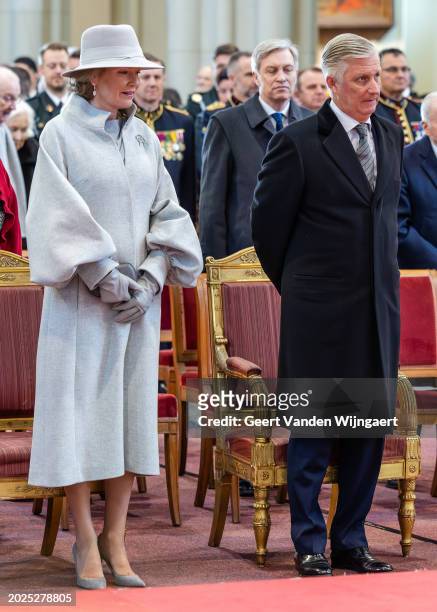 Queen Mathilde and King Philippe of Belgium attend the annual mass in memory of deceased members of the Belgian Royal Family at Eglise Notre-Dame de...