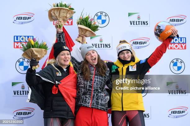 February 2024, North Rhine-Westphalia, Winterberg: Skeleton: World Championships, women's singles, 4th run. Winner Hallie Clarke from Canada...