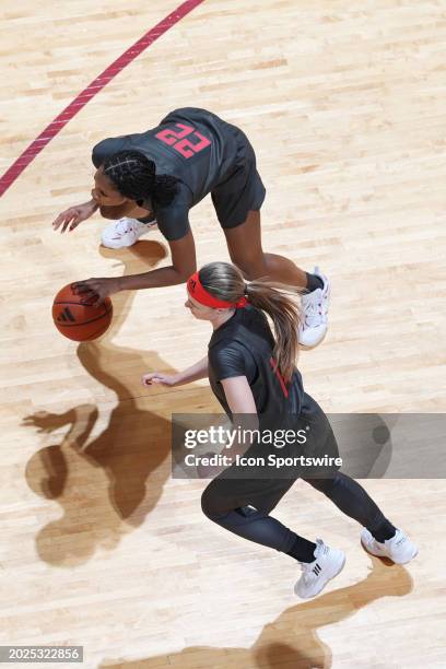 Indiana Hoosiers guard Chloe Moore-McNeil brings the ball up court against the Iowa Hawkeyes on February 22, 2024 at Simon Skjodt in Bloomington,...