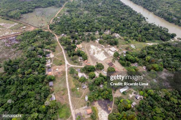 aerial view of  indigenous village, amazon region, brazil - south region stock pictures, royalty-free photos & images