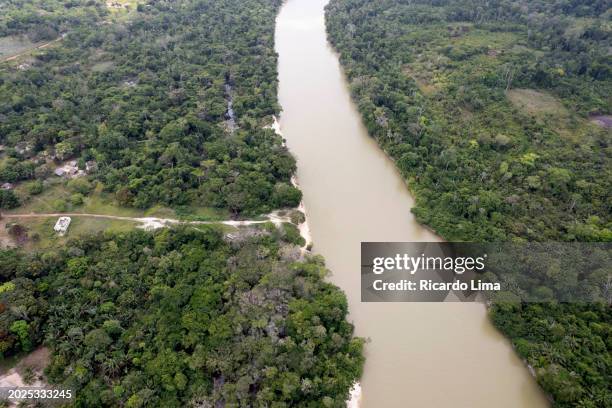 aerial view of  indigenous village, amazon region, brazil - south region stock pictures, royalty-free photos & images