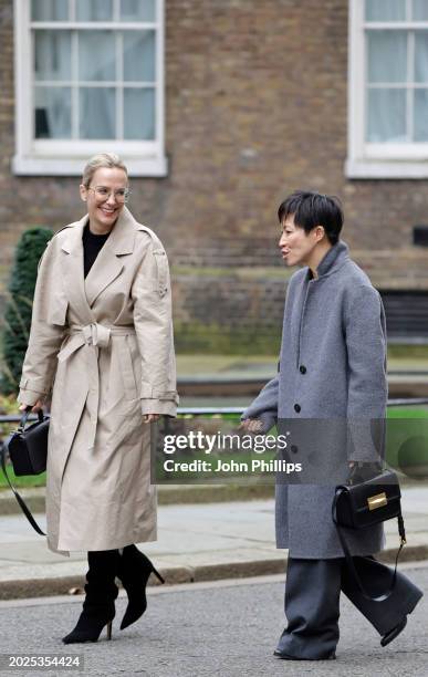 Hannah Coleman and Sandra Choi attend the Afternoon Tea at No.10 Downing Street to celebrate LFW40 during London Fashion Week February 2024 on...