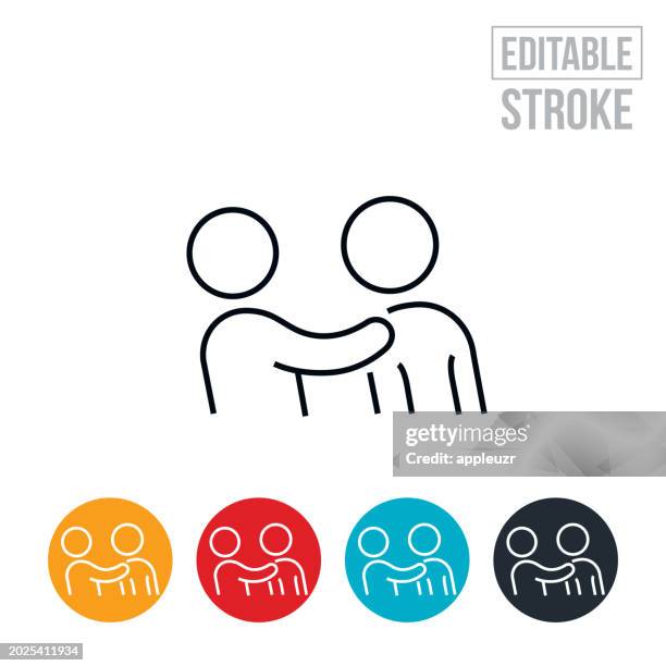 man making unwanted physical advances on a woman thin line icon - editable stroke - sexual harassment stock illustrations