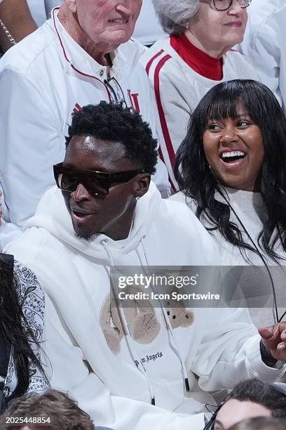 Former Indiana Hoosiers and NBA basketball player Victor Oladipo watches the Indiana women play against the Iowa Hawkeyes on February 22, 2024 at...
