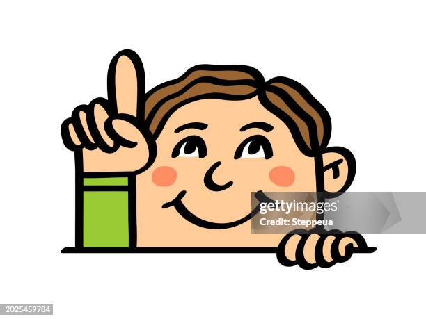 boy points his finger upward - looking up thinking stock illustrations