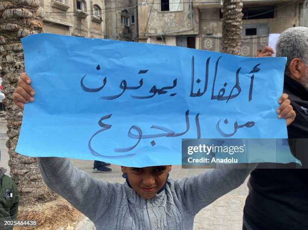 Palestinians living in Jabalia Refugee Camp stage a demonstration over food shortages caused by Israel's attacks that have been going on for more...