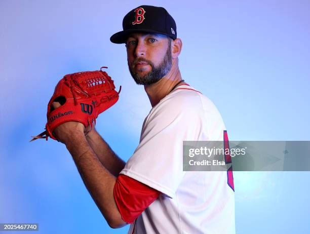 Chris Martin of the Boston Red Sox poses for a portrait at JetBlue Park at Fenway South on February 20, 2024 in Fort Myers, Florida.