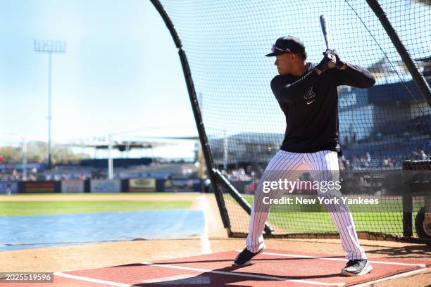 Juan Soto of the New York Yankees during spring training at George M. Steinbrenner Field on February 22, 2024 in Tampa, Florida.