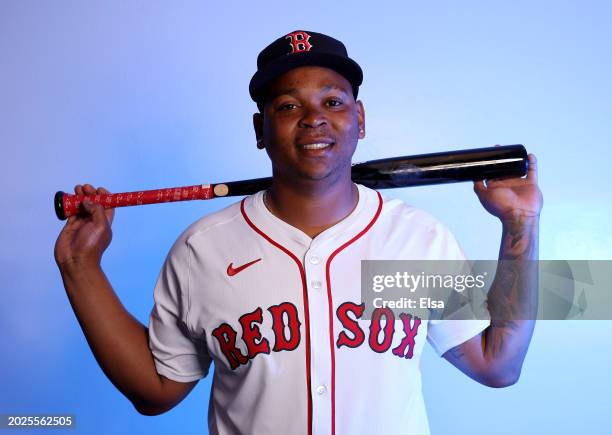 Rafael Devers of the Boston Red Sox poses for a portrait at JetBlue Park at Fenway South on February 20, 2024 in Fort Myers, Florida.