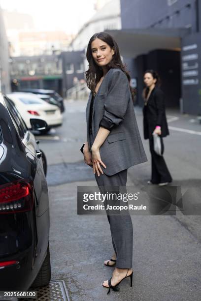 Ella Bleu Travolta attends the Twinset Fashion Show during the Milan Fashion Week - Womenswear Fall/Winter 2024-2025 at Frigoriferi Milanesi on...