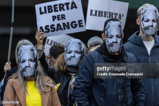 Campaigners and supporters of WikiLeaks founder, Australian Julian Assange take part in a demonstration demanding freedom for Julian Assange on...