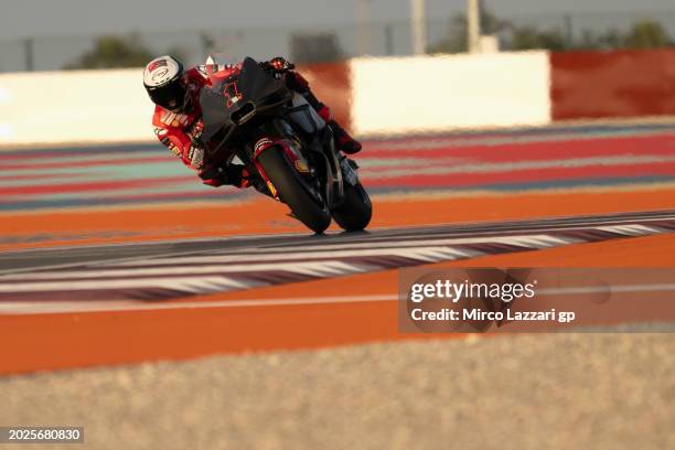 Francesco Bagnaia of Italy and Ducati Lenovo Team heads down a straight during the Qatar MotoGP Official Test at Losail Circuit on February 20, 2024...