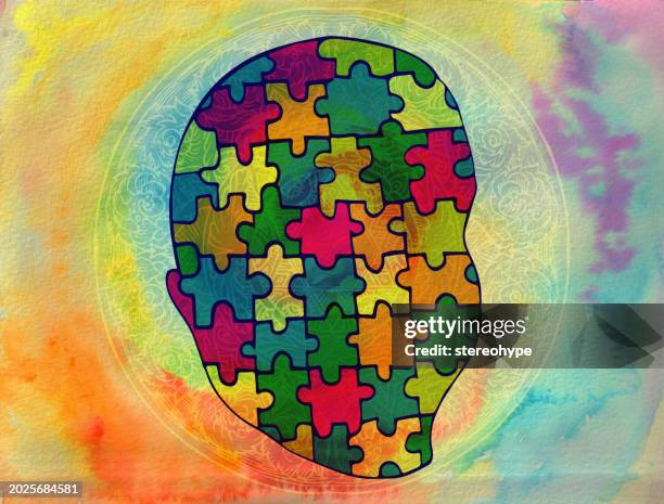 fragmented mind - face pushing through stock illustrations