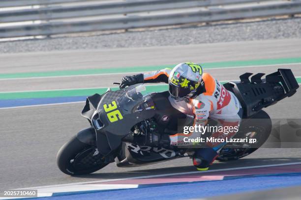 Joan Mir of Spain and Repsol Honda Team rounds the bend during the Qatar MotoGP Official Test at Losail Circuit on February 20, 2024 in Doha, Qatar.