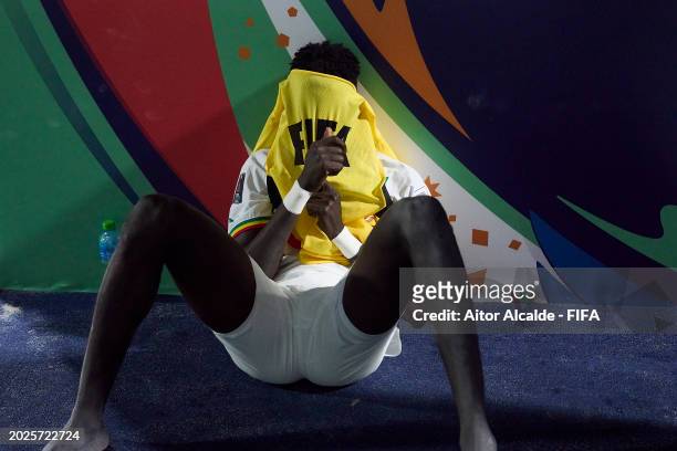 Senegal player reacts after losing their match during the FIFA Beach Soccer World Cup UAE 2024 Group C match between Japan and Senegal at Dubai...