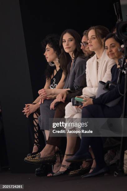 Mina El Hammani and Ella Bleu Travolta attend the Twinset Fashion Show during the Milan Fashion Week - Womenswear Fall/Winter 2024-2025 at...