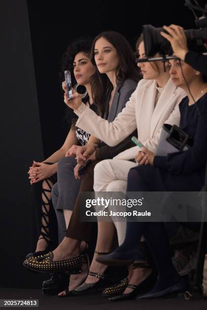 Mina El Hammani and Ella Bleu Travolta attend the Twinset Fashion Show during the Milan Fashion Week - Womenswear Fall/Winter 2024-2025 at...