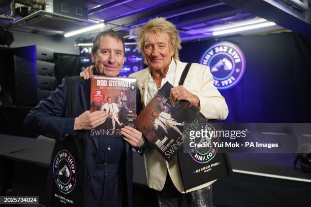Jools Holland and Rod Stewart during a signing session for their new collaborative studio album Swing Fever, at HMV Oxford Street in London. Picture...