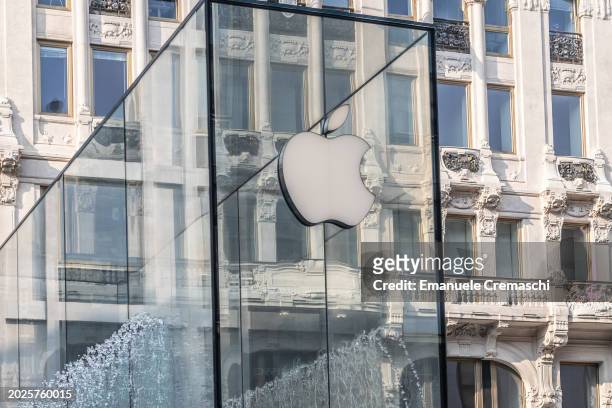 General view of the Apple Inc. Logo on February 20, 2024 in Piazza del Liberty, Milan, Italy. As reported by the Financial Times, Apple Inc. Will...