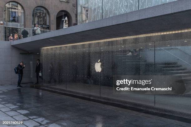 Customers leave the Apple Inc. Store on February 20, 2024 in Piazza del Liberty, Milan, Italy. As reported by the Financial Times, Apple Inc. Will...