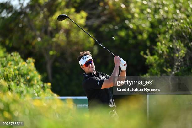 Bjorn Akesson of Sweden plays his shot from the seventh tee during day two of the NMB Championship at Humewood Golf Club on February 23, 2024 in Port...