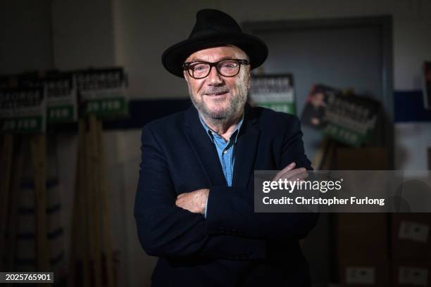 Workers party of Britain candidate George Galloway poses for a portrait at his election campaign headquarters on February 19, 2024 in Rochdale,...