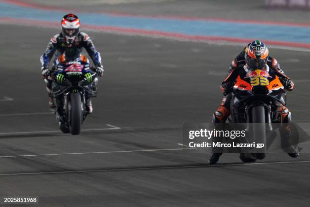 Brad Binder of South Africa and Red Bull KTM Factory Racing tests the start in main straight during the Qatar MotoGP Official Test at Losail Circuit...