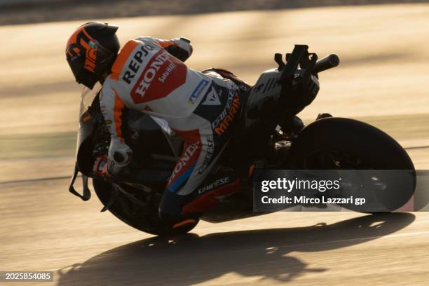 Luca Marini of Italy and Repsol Honda Team rounds the bend during the Qatar MotoGP Official Test at Losail Circuit on February 20, 2024 in Doha,...