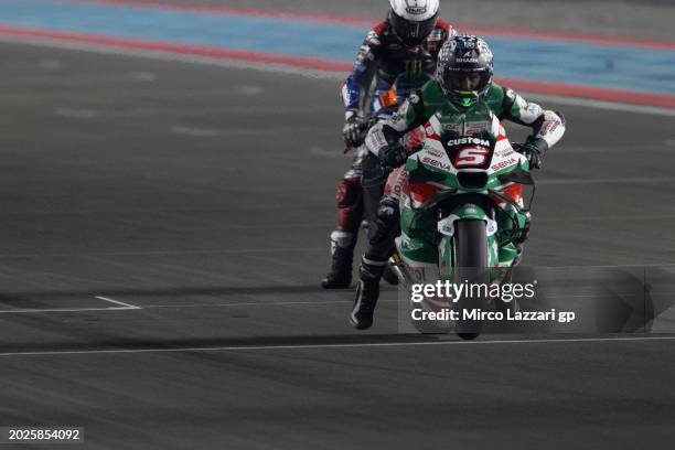 Johann Zarco of France and Castrol Honda LCR tests the start in main straight during the Qatar MotoGP Official Test at Losail Circuit on February 20,...