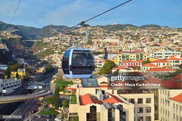 funchal cable car to monte and botanical garden on madeira island, portugal - baía do funchal imagens e fotografias de stock