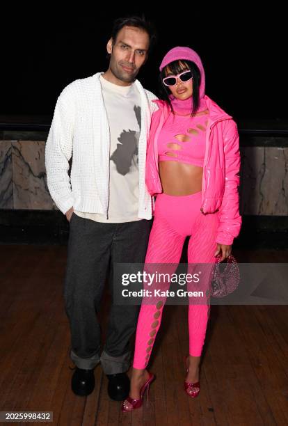 Jeetendr Sehdev and Hannah Olivia Kenyon attend the Justin Cassin Autumn/Winter 2024 show during London Fashion Week February 2024 at on February 20,...