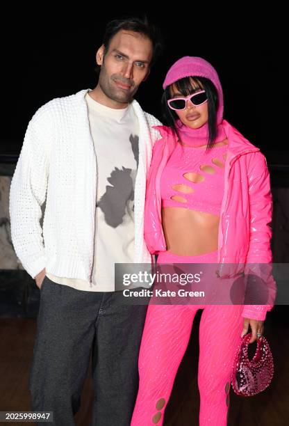 Jeetendr Sehdev and Hannah Olivia Kenyon attend the Justin Cassin Autumn/Winter 2024 show during London Fashion Week February 2024 at on February 20,...