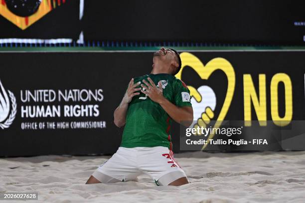 Salomon Wbias of Mexico celebrates after scoring his goal during the FIFA Beach Soccer World Cup UAE 2024 Group D match between Mexico and Brazil at...