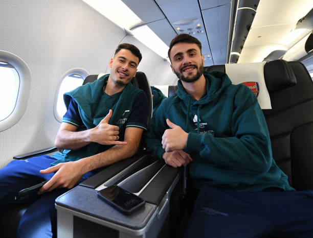 GBR: Arsenal Board Team Flight to Portugal for their tie against FC Porto - UEFA Champions League 2023/24