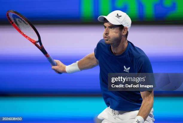 Andy Murray of United Kingdom looks on during a first-round match against Alexandre Muller of France at the ATP Qatar Exxonmobil Open tennis...