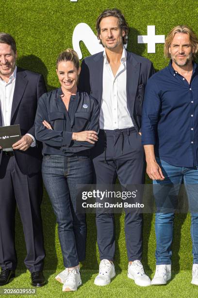 Ainhoa Arbizu and Feliciano Lopez attend the Madrid photocall of "La Sobremesa Del Tenis" presented by Movistar at Club Internacional de Tenis on...