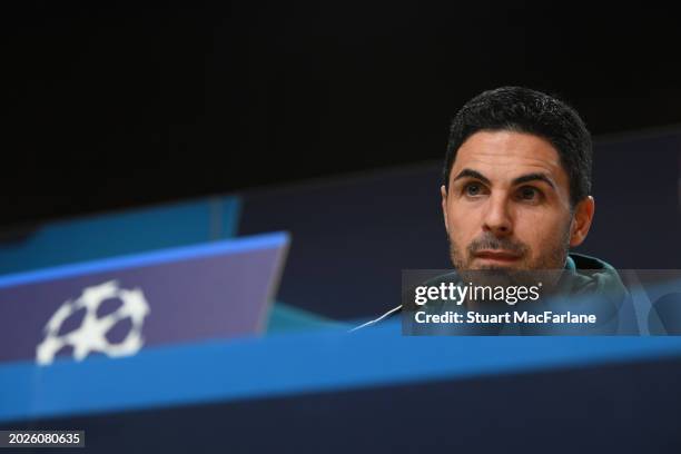 Arsenal manager Mikel Arteta attends a press conference at Estadio do Dragao on February 20, 2024 in Porto, Porto.