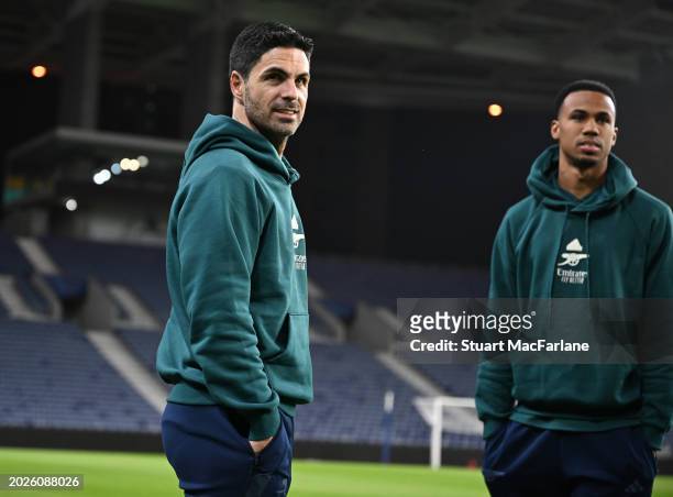 Arsenal manager Mikel Arteta and Gabriel attend a press conference at Estadio do Dragao on February 20, 2024 in Porto, Porto.